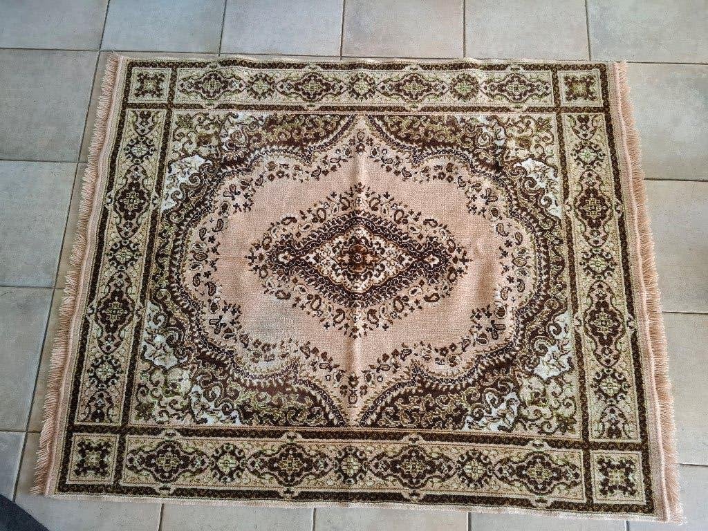 Vintage Smyrna tafelkleed wollen Oosters/Perzisch dessin, Gebruikt, 137 cm, Franjes/kwastjes, Wol