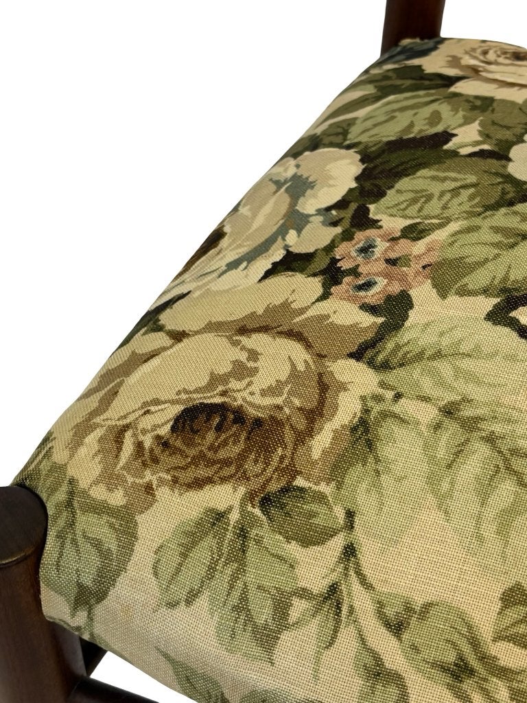 Vintage Eetkamerstoel bloemen bekleding Jaren 60 Teak, Hout, Gebruikt, Vintage stoel, Bruin