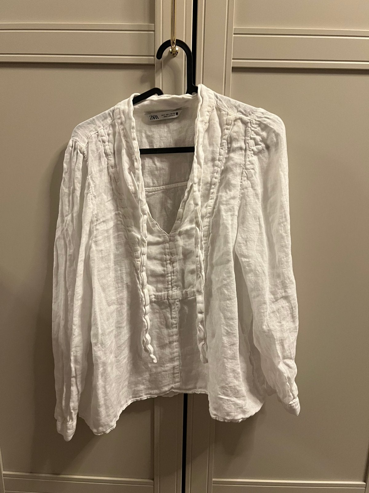 Zara blouse top tops strik S M nieuw linnen katoen luchtig, Ophalen of Verzenden, Nieuw, Maat 38/40 (M), Beige