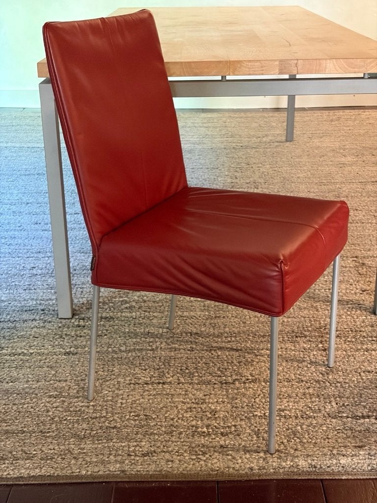 6 eetkamer stoelen Montis model Face rood leer, Huis en Inrichting, Stoelen, Ophalen, Zo goed als nieuw, Vijf, Zes of meer stoelen