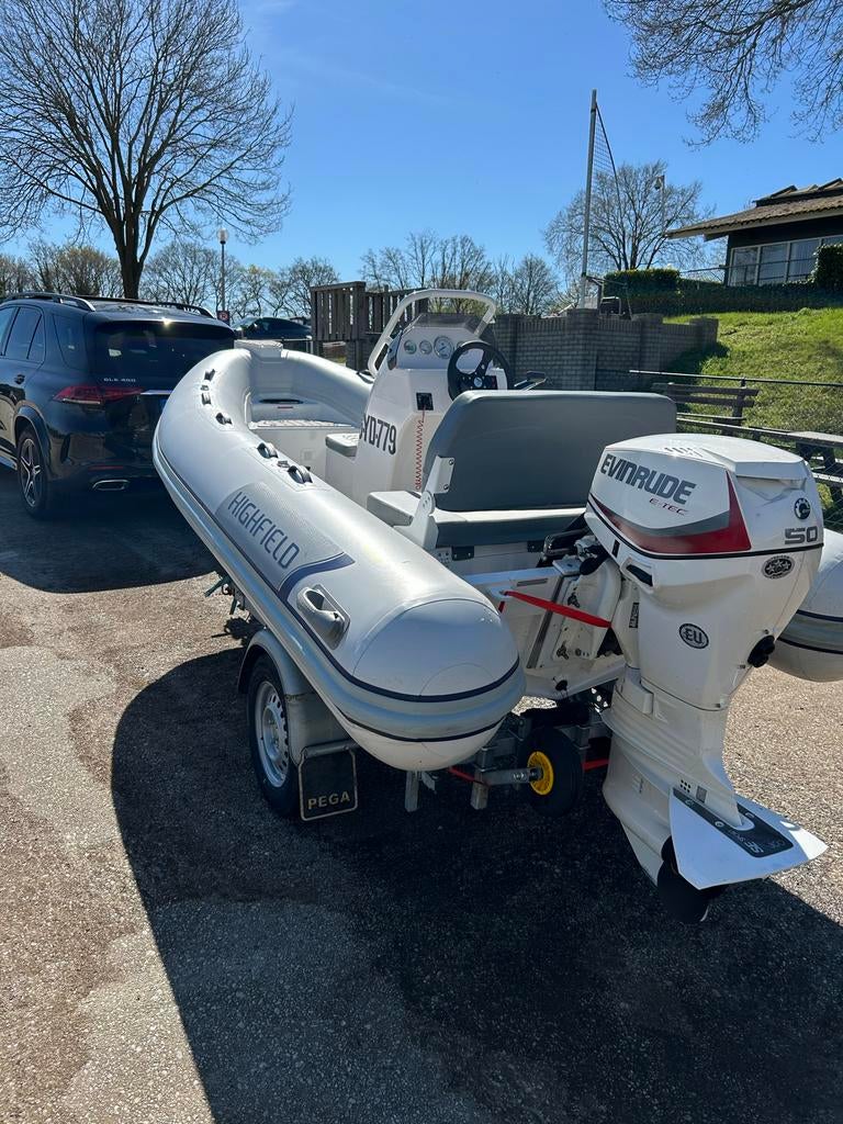 Highfield RIB met Evinrude E-TEC 60pk buitenboordmotor, Ophalen, Aluminium, Highfield, Gebruikt