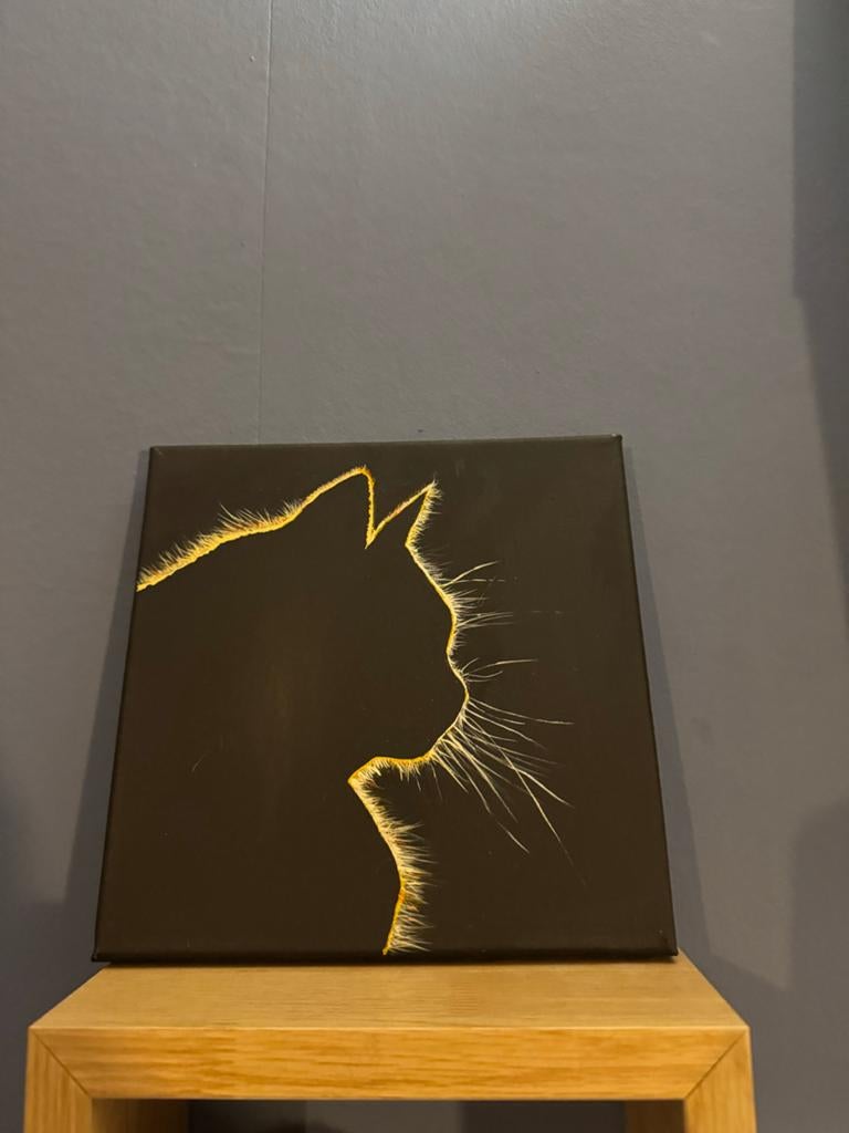 Handgemaakt Katten Silhouet Schilderij - Acryl op Canvas, Ophalen of Verzenden