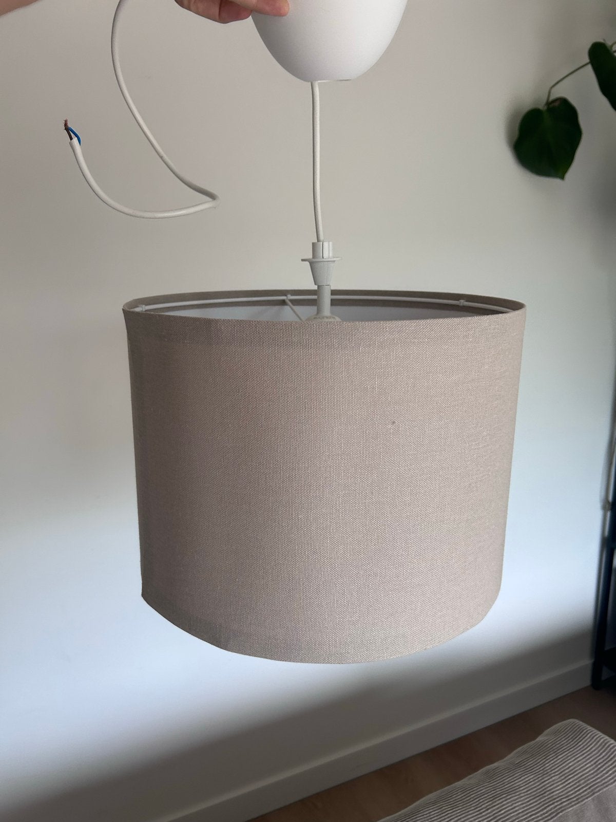 IKEA beige hanglamp met pendel linnenlook, Ophalen, Zo goed als nieuw, Textiel, E27 (groot)