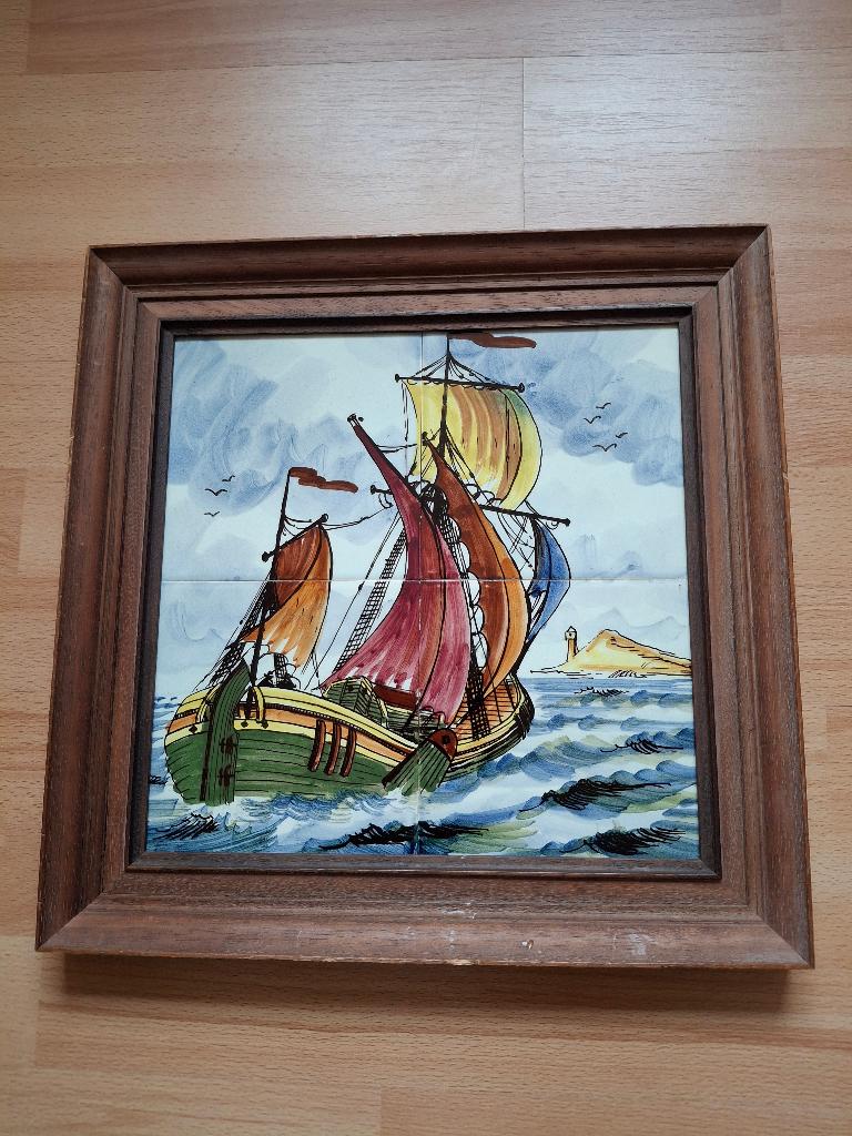 Tegeltableau schip hand geschilderd, Ophalen of Verzenden