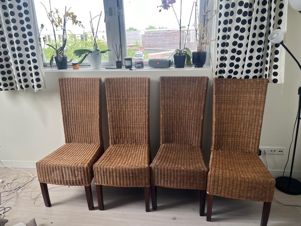 4x Rattan stoelen, Ophalen, Zo goed als nieuw, Bruin, Vier