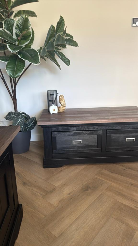 Stijlvolle salon tafel met lades - Zwart/Hout, Ophalen, 100 tot 150 cm, Zo goed als nieuw, Minder dan 50 cm