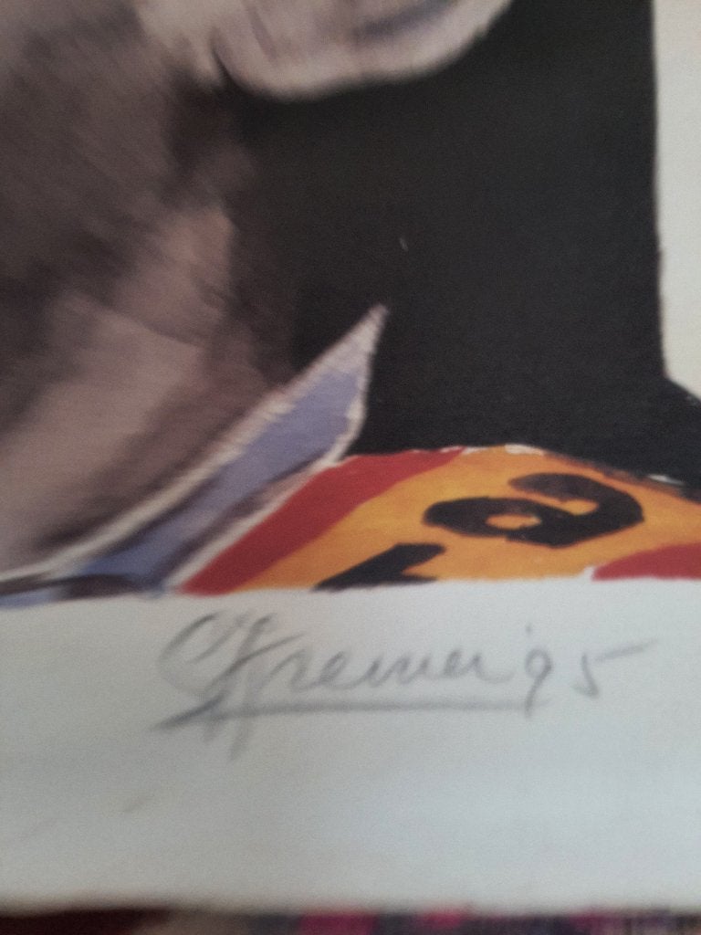 litho Aerton Senna, Ophalen, Gesigneerd, Papier/karton, Zeefdruk