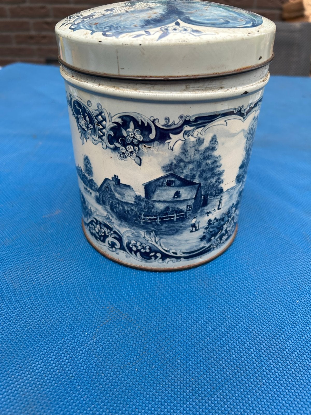 Antieke Delfts Blauw Koekblik - Hollandse Scènes, Ophalen of Verzenden, Gebruikt, Koek(jes), Overige merken