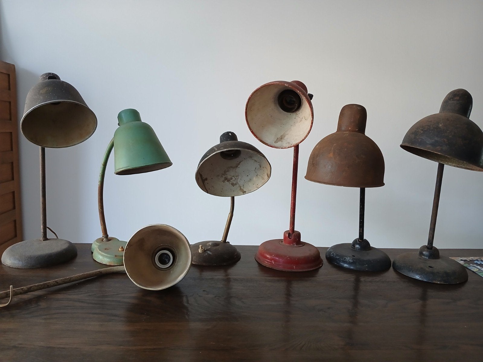 7 x oude bureaulamp notarislamp tafellamp industriële lamp., Ophalen of Verzenden