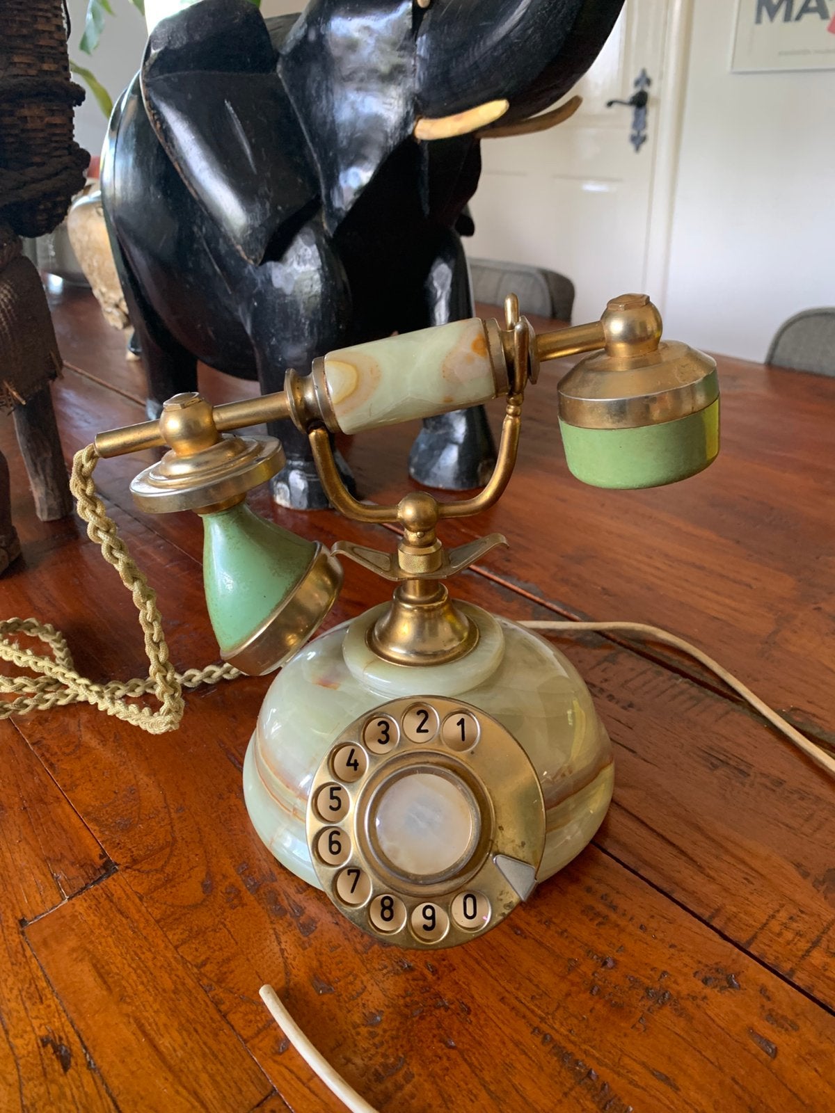 Vintage draaischijf telefoon,groene onyx, Ophalen of Verzenden