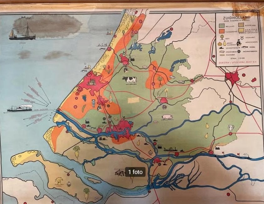 Originele Oude Schoolplaat Zuid-Holland, Antiek en Kunst, Ophalen of Verzenden, Aardrijkskunde