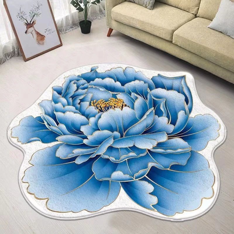 Bloemen Blauw Vloerkleed / Kleed Tapijt Mat Vloermat Rond, Rond, 50 tot 100 cm, Verzenden, Blauw
