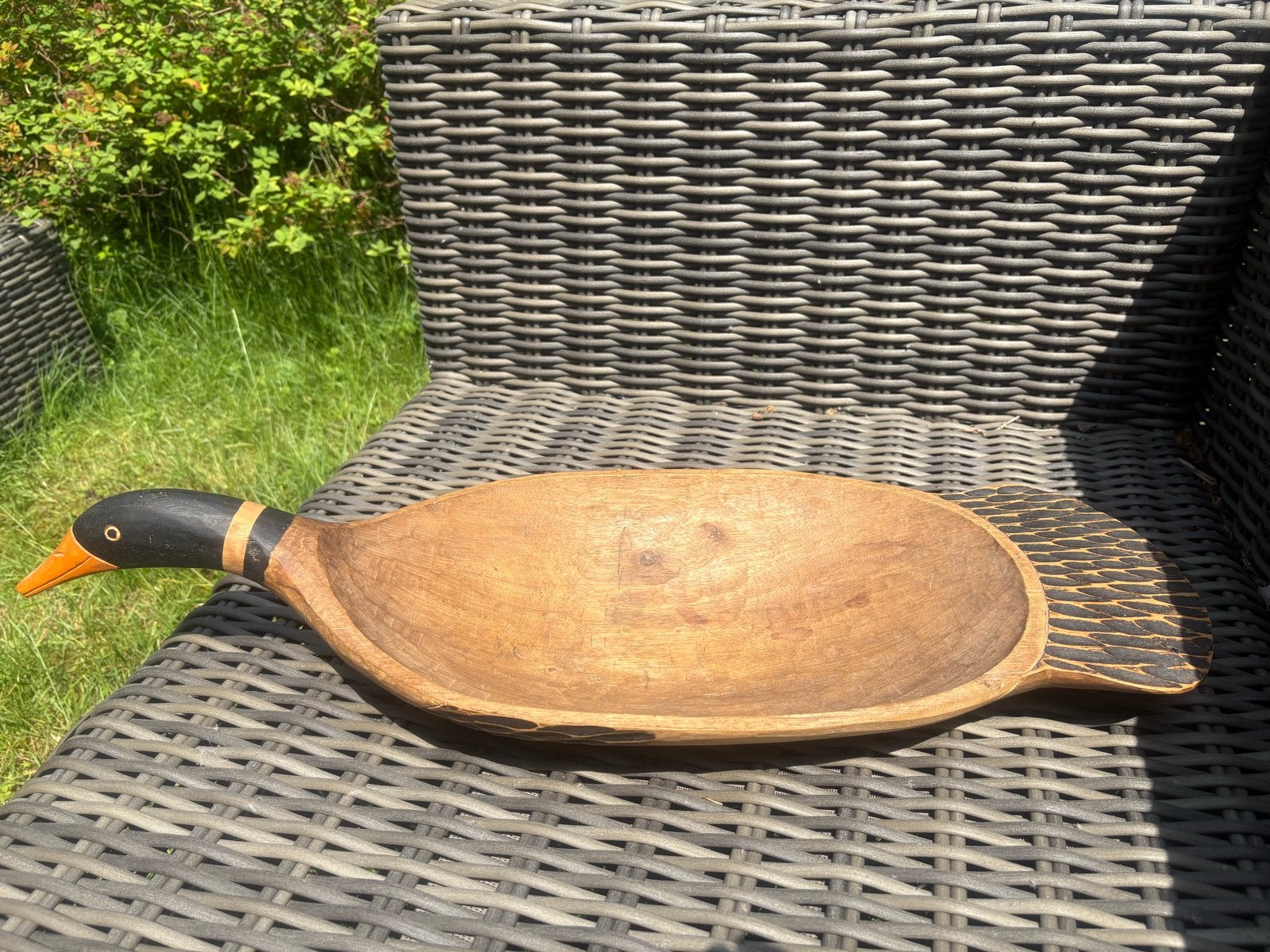 Handgemaakte houten eend fruitschaal/decoratieschaal, Antiek en Kunst, Antiek | Schalen, Ophalen of Verzenden