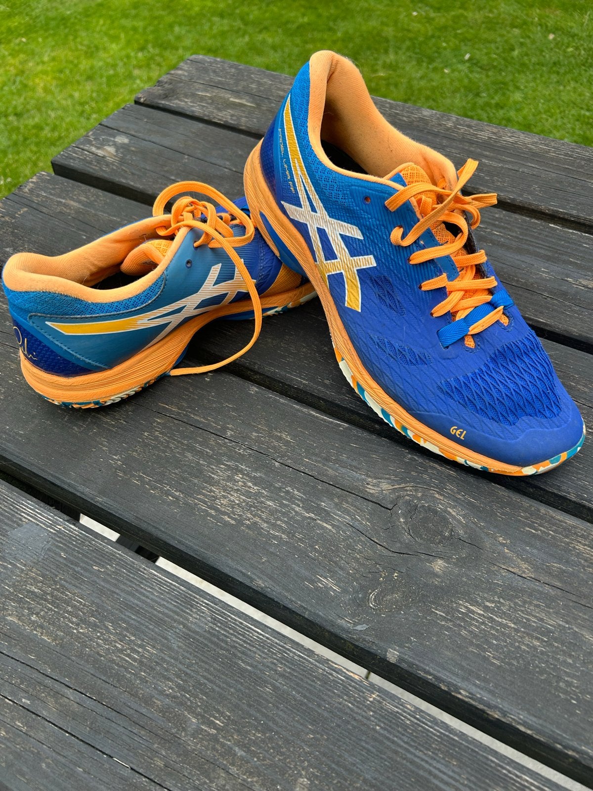 Asics padelschoenen - Blauw/Oranje - Maat 45, Ophalen of Verzenden, Zo goed als nieuw, Padelschoenen