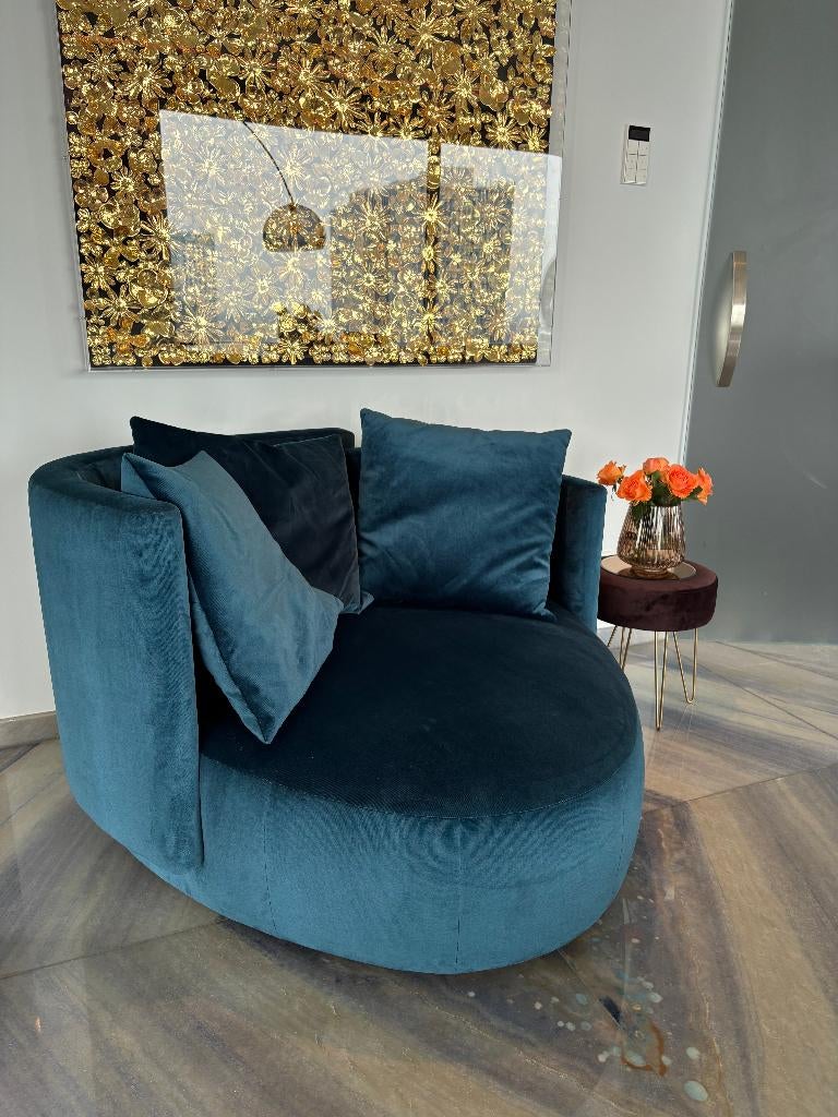 Luxe fauteuil Passepartout Plectrum, velvet blauw. ZGAN!, Huis en Inrichting, Fauteuils, Ophalen, 100 tot 125 cm, Zo goed als nieuw