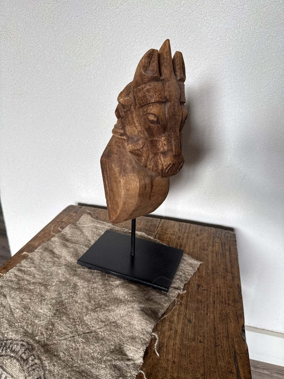 Houten Buste van een Paard - Handgesneden Decoratie, Antiek en Kunst, Ophalen, Buste, 20 - 50 cm, Hout