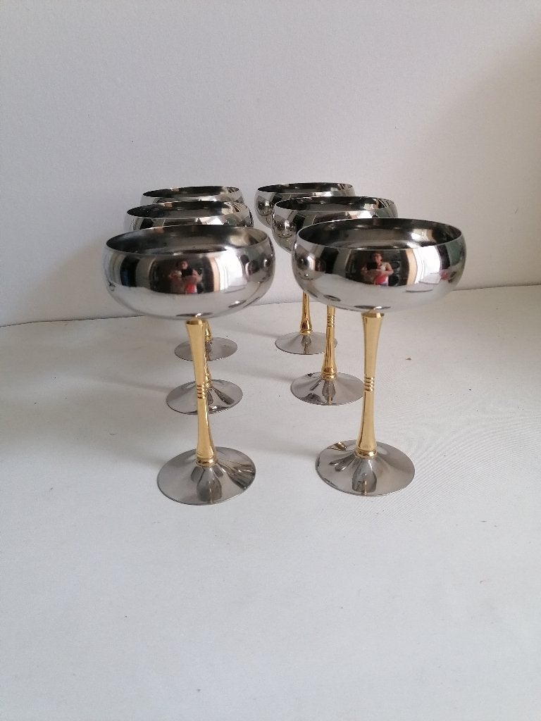 6 Italiaans champagne coupes met vergulde voet izgst, Ophalen of Verzenden