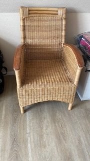 Rotan fauteuil/rieten stoel, Ophalen, Gebruikt, Twee, Bruin