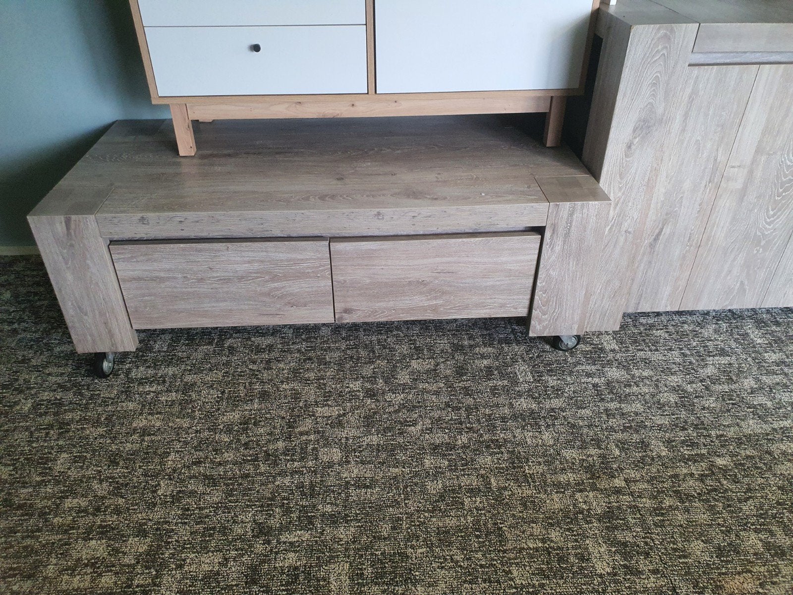 Salontafel op wielen met 2 laden - zware kwaliteit, Ophalen, Zo goed als nieuw, Rechthoekig, Overige houtsoorten