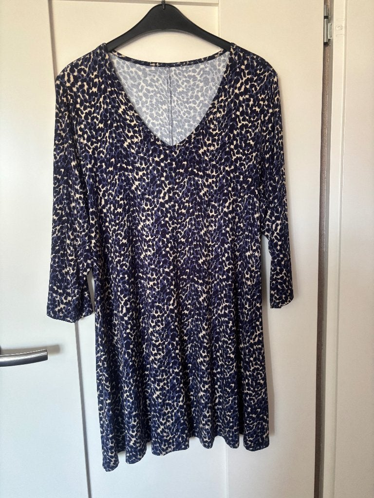 Yesta tuniek 3/4 mouw, blauw/ecru, ruime maat 0=46, Kleding | Dames, Grote Maten, Blouse of Tuniek, Yesta, Zo goed als nieuw, Verzenden