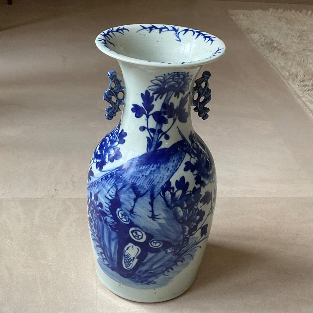 Zeldzame grote 19de eeuwse Celadon Chinese vaas decor vogel, Ophalen