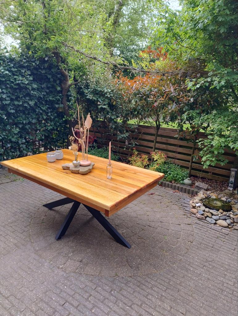 Tuintafel met matrixpoot, Tuin en Terras, Tuintafels, Gebruikt, Rechthoekig, Hout, Ophalen