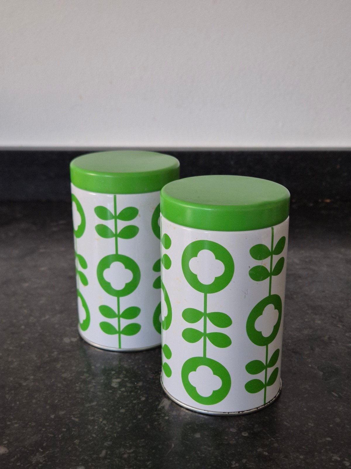 Twee retro gebloemde HEMA blikjes, Ophalen of Verzenden, Zo goed als nieuw, Metaal, Groen