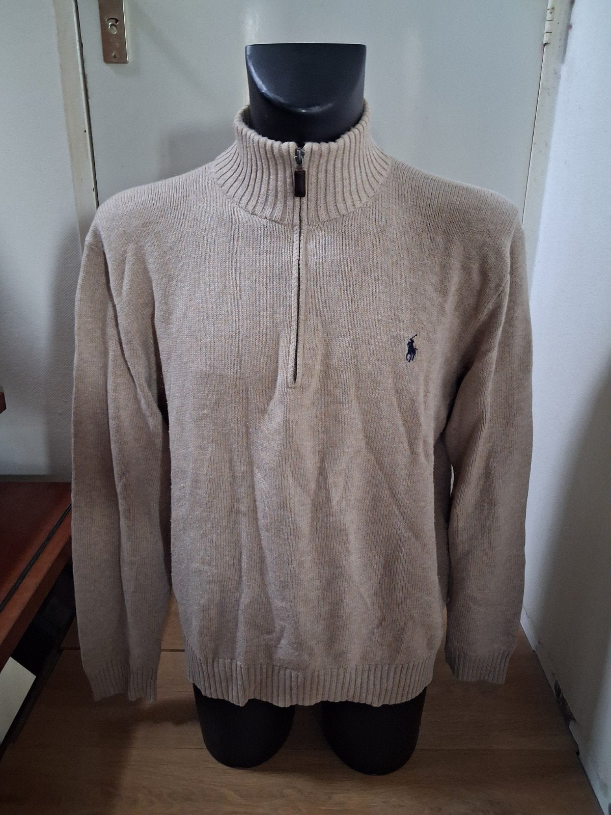 Polo Ralph Lauren Trui Beige met Ritskraag - Maat XL, Beige, Maat 56/58 (XL), Ophalen of Verzenden, Polo Ralph Lauren