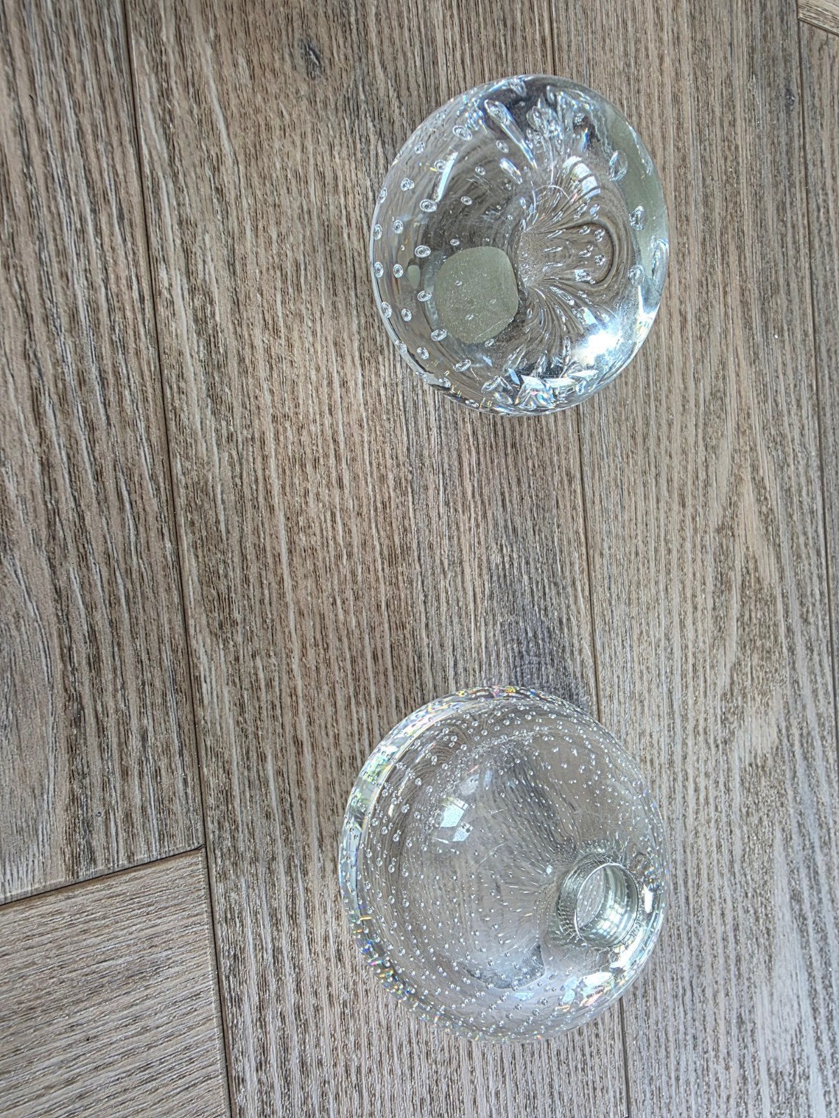 Vintage Glazen Deurknoppen met Bullicante Patroon Set van 2, Ophalen of Verzenden