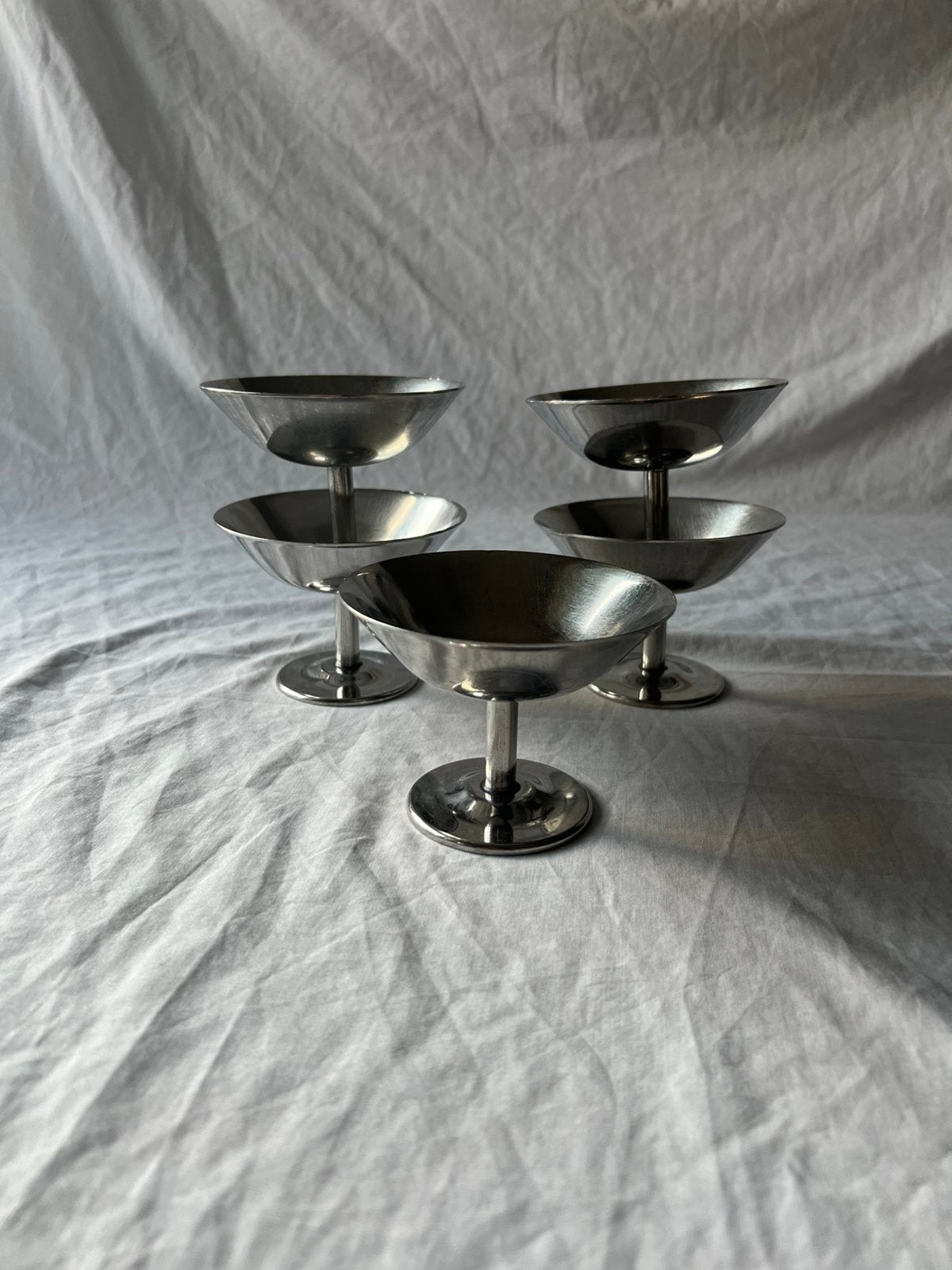 Vintage RVS robuuste hotel/bistro ijscoupes WMF – set van 5, Ophalen, Metaal, Vintage, Kom(men)