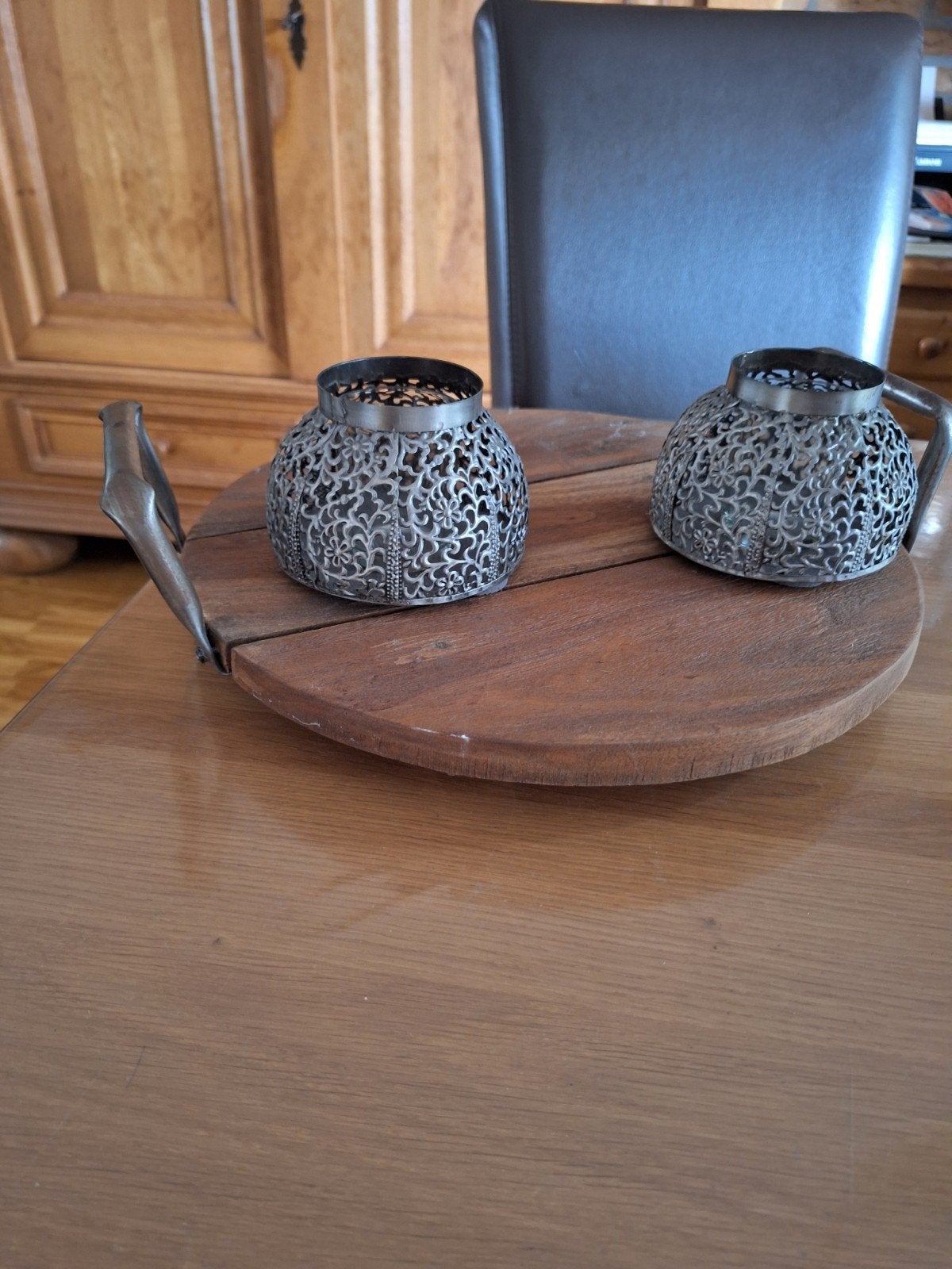 houten plank met 2 waxinelichtjes, Ophalen of Verzenden