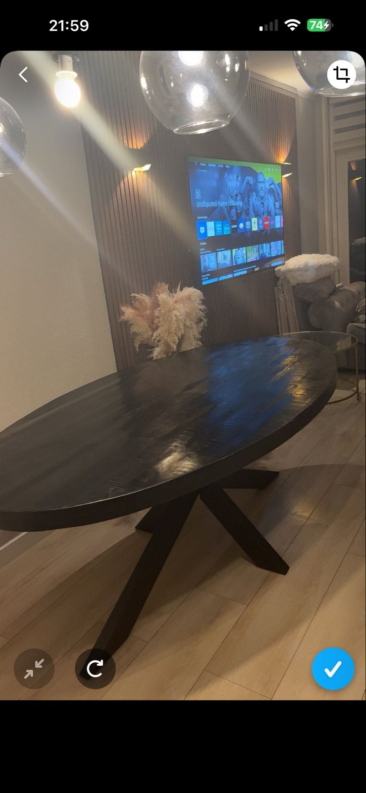 Stijlvolle ovale eettafel - Zwart hout, Ophalen, 100 tot 150 cm, Zo goed als nieuw, 150 tot 200 cm