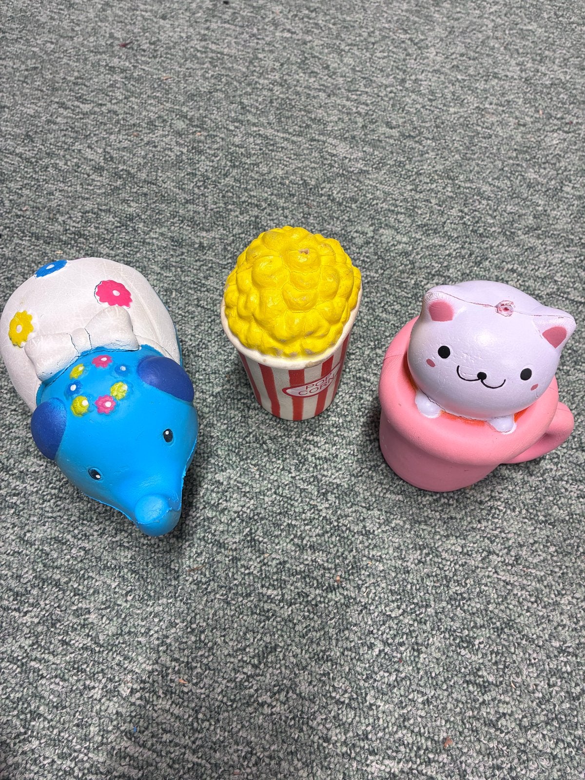 Squishies set: olifant, popcorn en katje, Ophalen of Verzenden, Gebruikt, Jongen of Meisje