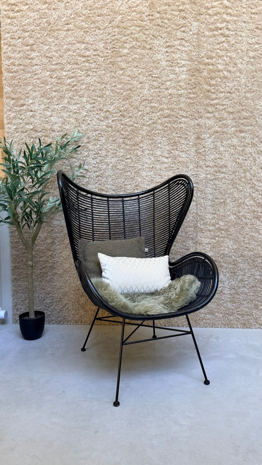 HKliving Rotan stoel 100x63x63cm, zwart, Huis en Inrichting, Stoelen, Ophalen, Zwart, Riet of Rotan, Zo goed als nieuw