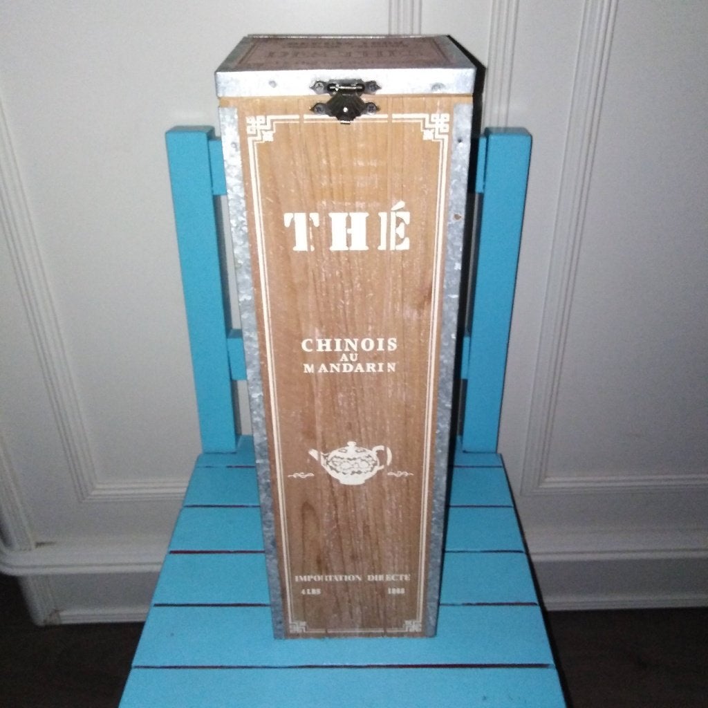 Tea box houten theekist Thé Chinois au Mandarin, Theedoos, Ophalen, Gebruikt, Hout
