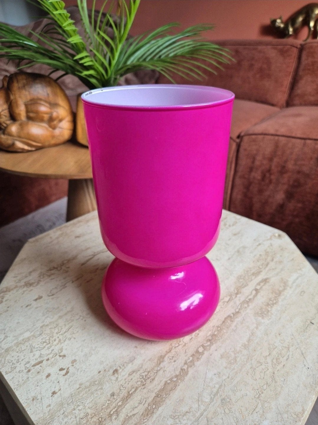 Roze glazen vintage Ikea Lykta tafellamp, Vintage, E14 (klein), Ophalen of Verzenden, Inclusief lichtbron