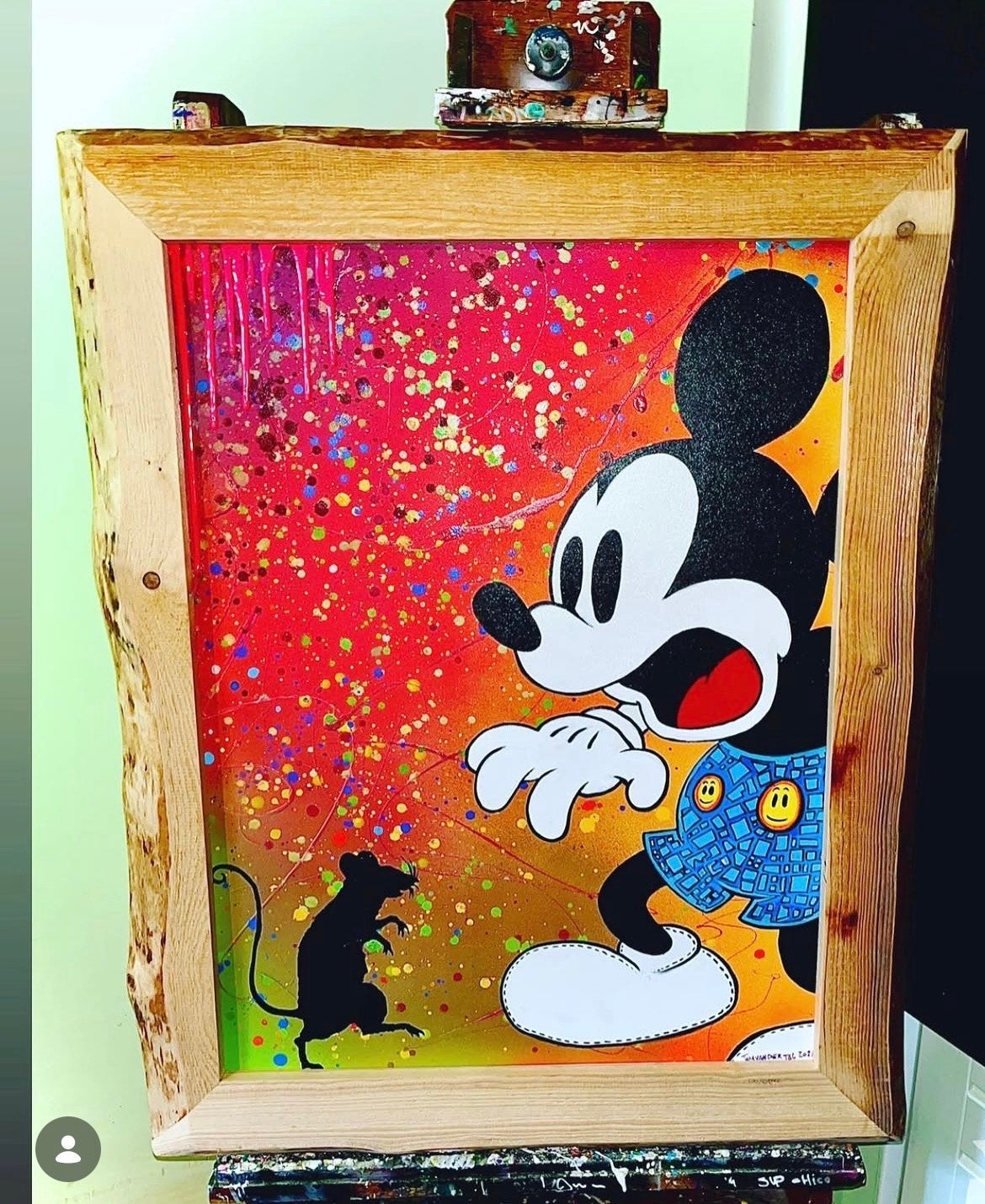 Mickey Mouse in unieke houten lijst - Pop Art, Ophalen, Hout, Ingelijst, Gemengde techniek
