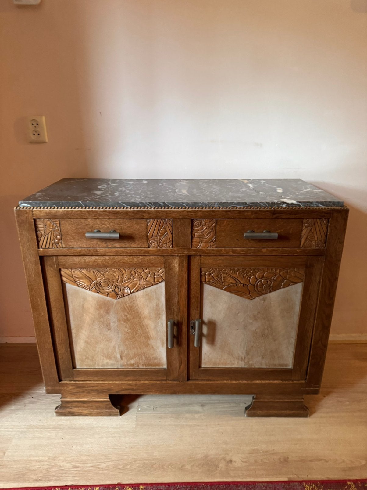 Art Deco / Amsterdamse School dressoir met marmeren blad, Ophalen, Zo goed als nieuw, 25 tot 50 cm