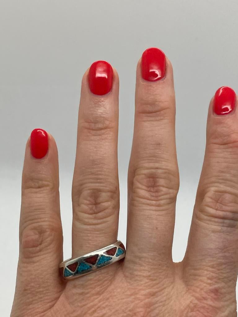 D657 Prachtige zilveren ring navajo maat 22, 20 of groter, Ophalen of Verzenden, X, Met edelsteen