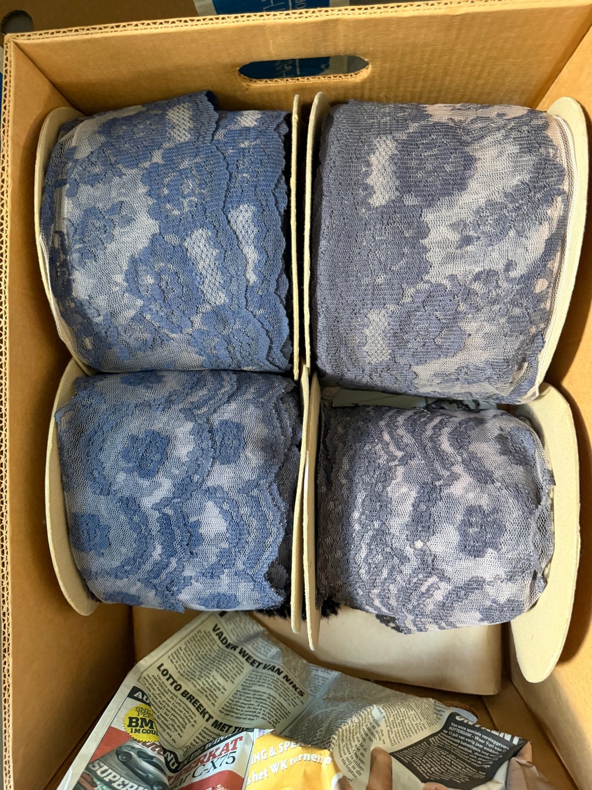 Grote rollen blauw kant, Hobby en Vrije tijd, Stoffen en Lappen, Ophalen of Verzenden, Gebruikt, Blauw, Kant
