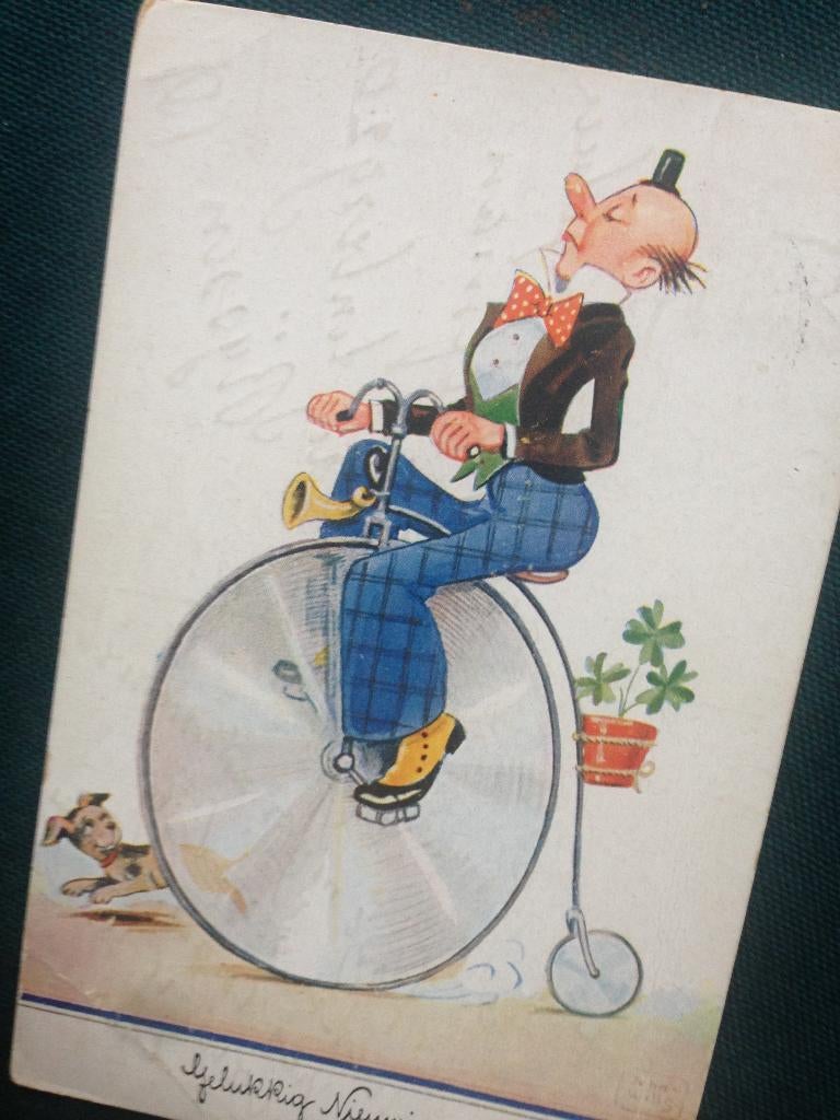 Ansichtkaart  Clown op Hoge bi / velocipede / ouwe fiets, Verzamelen, Ansichtkaarten | Themakaarten, Ophalen of Verzenden, 1920 tot 1940