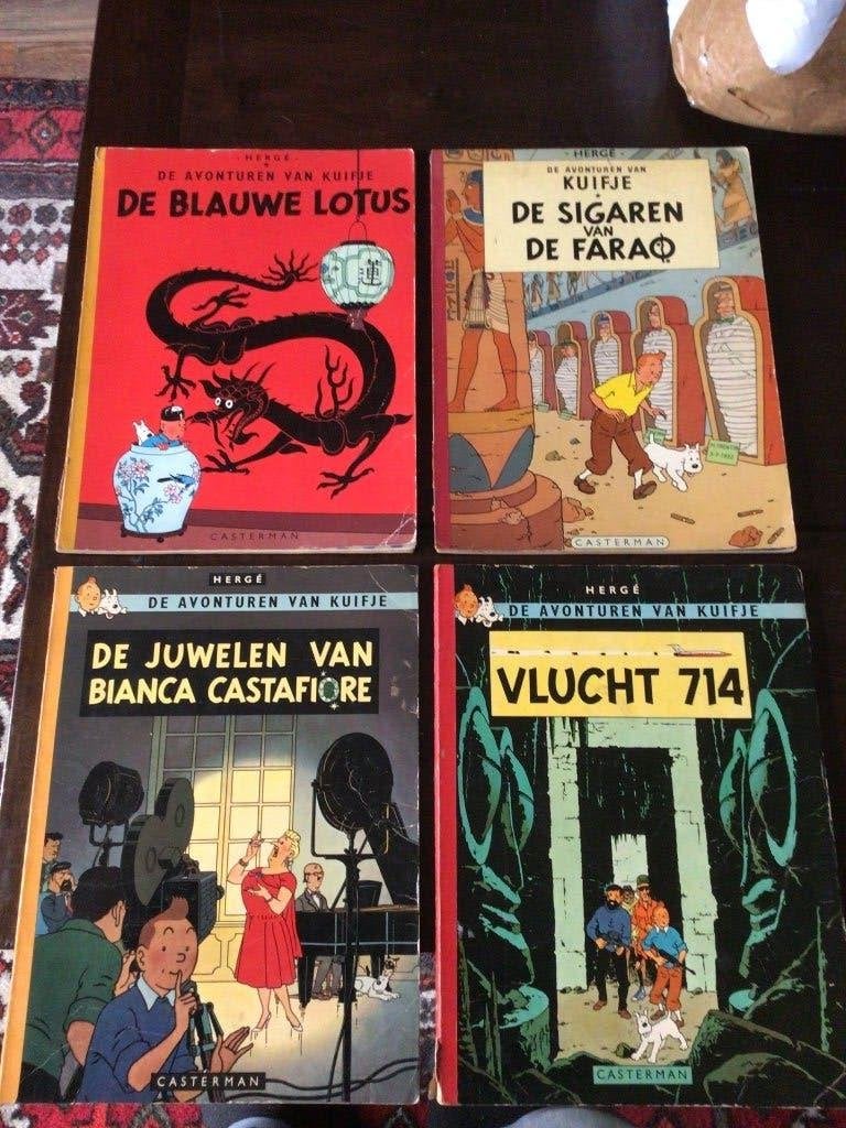 4x Kuifje Linnen Rug Jaren '60 (1e drukken & Drukfout), Boeken, Gelezen, Ophalen of Verzenden, Meerdere stripboeken, Hergé