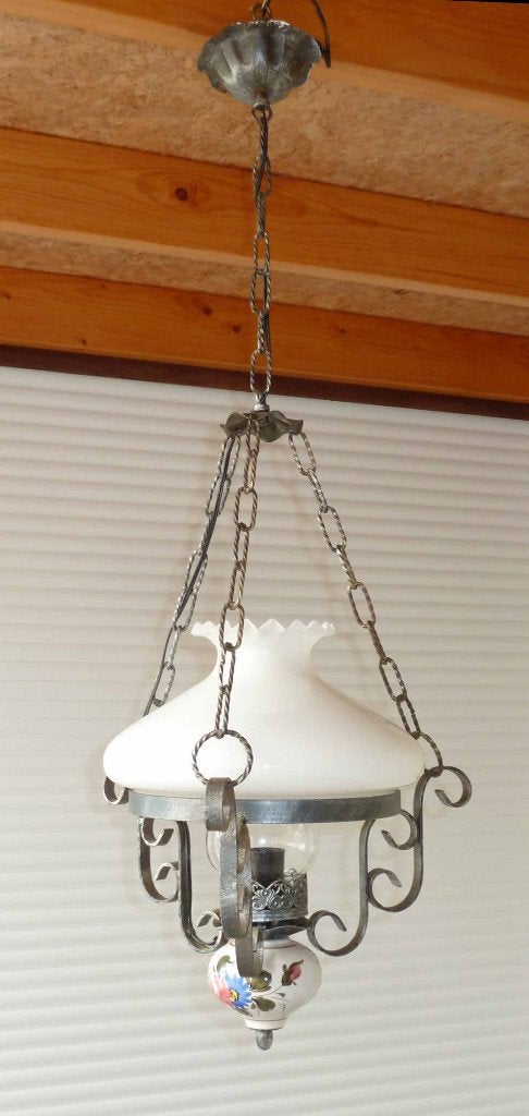 Klassieke hanglamp / Model olielamp, Ophalen, Zo goed als nieuw, Glas, E27 (groot)