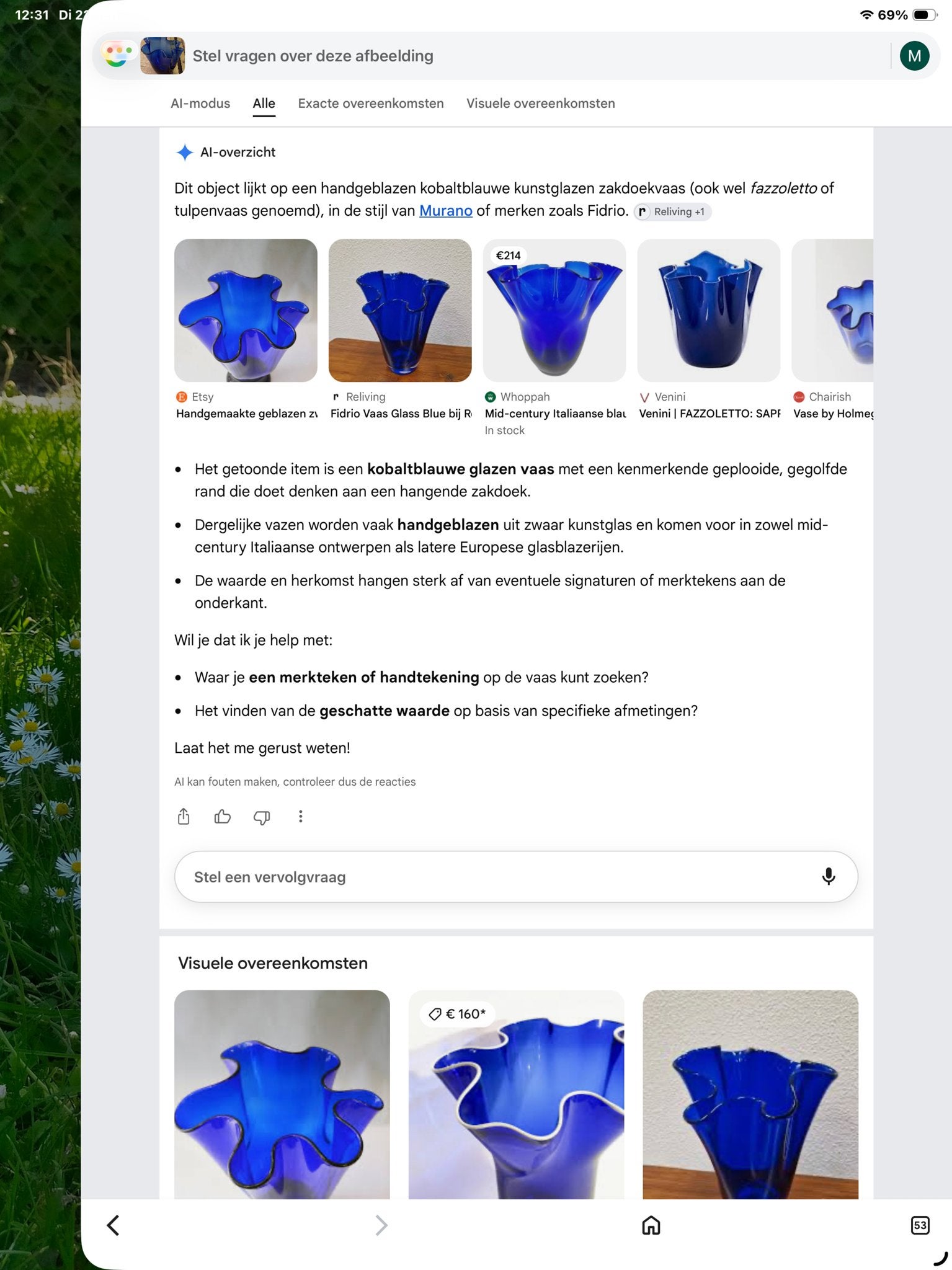 Kobaltblauwe Handgeblazen Glazen Zakdoekvaas, Ophalen of Verzenden