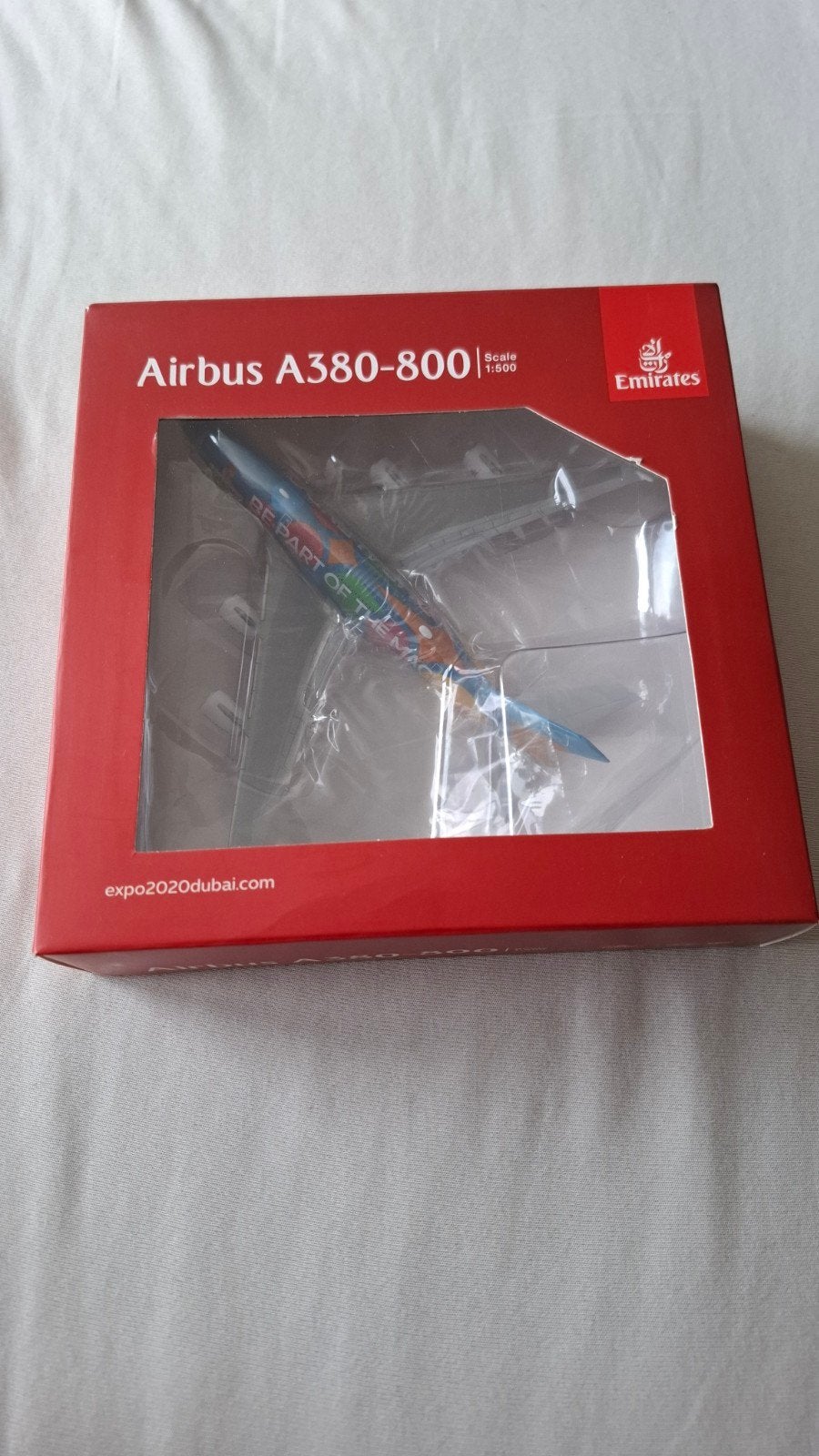 Herpa 1:500 Emirates A380 Dubai Expo, Ophalen of Verzenden, Zo goed als nieuw, Schaalmodel
