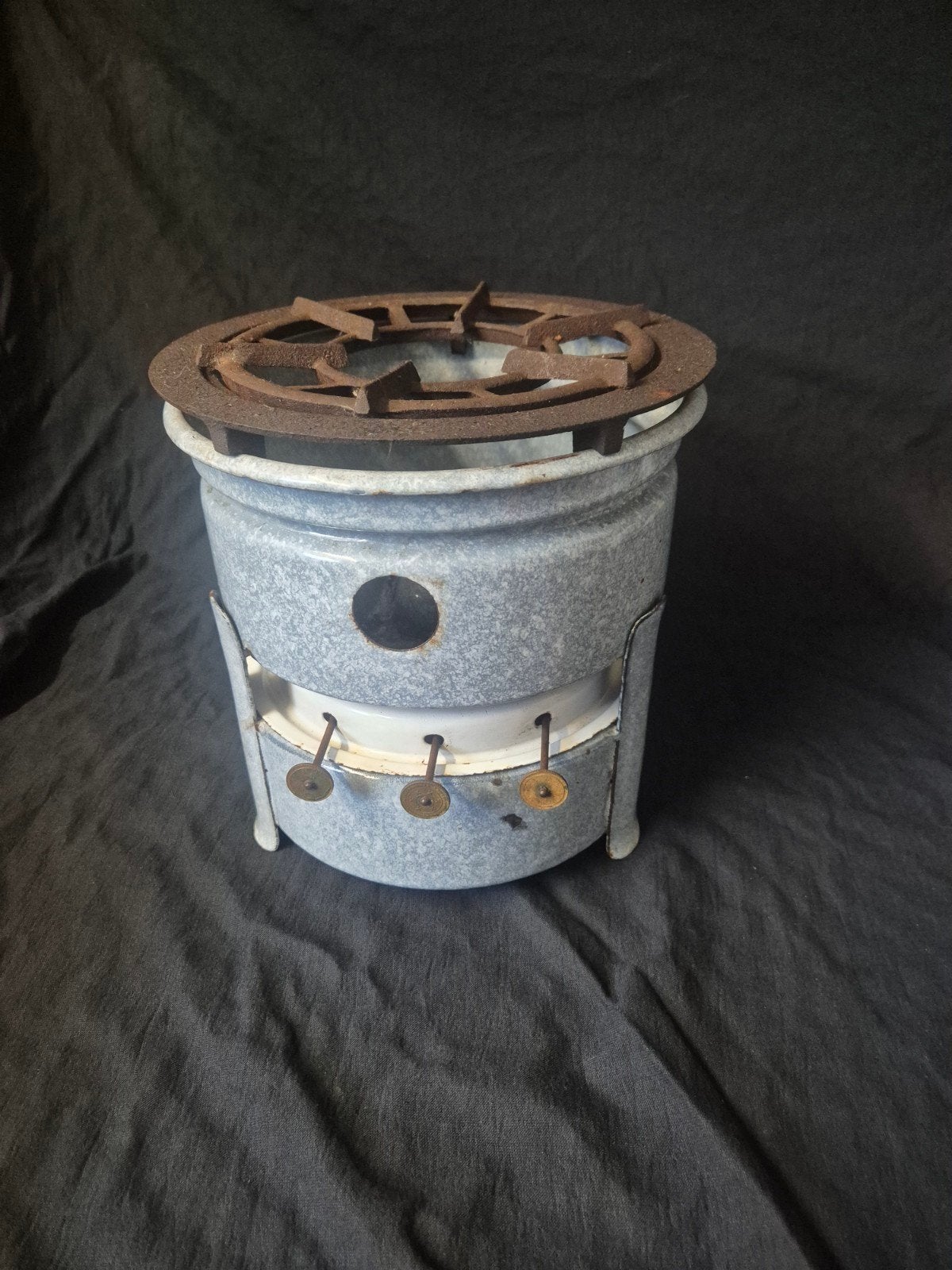Vintage emaille kooktoestel / brander - grijs gespikkeld, Ophalen of Verzenden