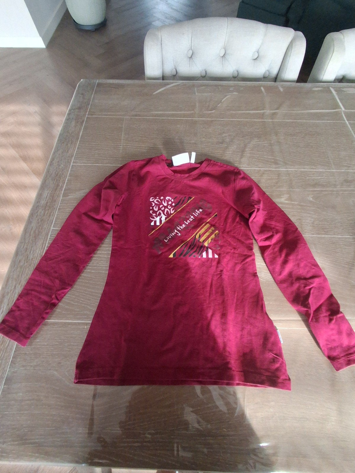 Orange Stars Longsleeve Meisje Maat 140/146, Gebruikt, Meisje, Ophalen of Verzenden, Shirt of Longsleeve