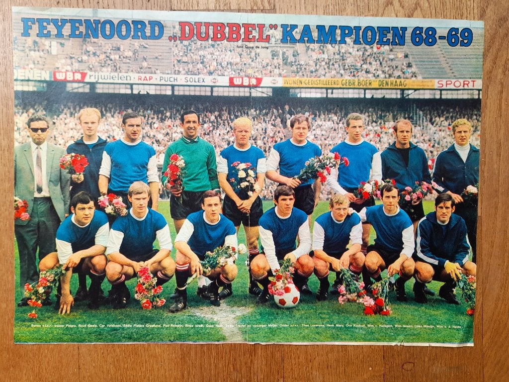Voetbal  Poster  Feyenoord  uit 1969    Landskampioen, Gebruikt, Rechthoekig Liggend, Ophalen of Verzenden, Sport