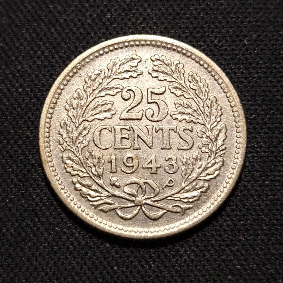 25 cent 1943 ep, Verzenden, Zilver, 25 cent, Koningin Wilhelmina
