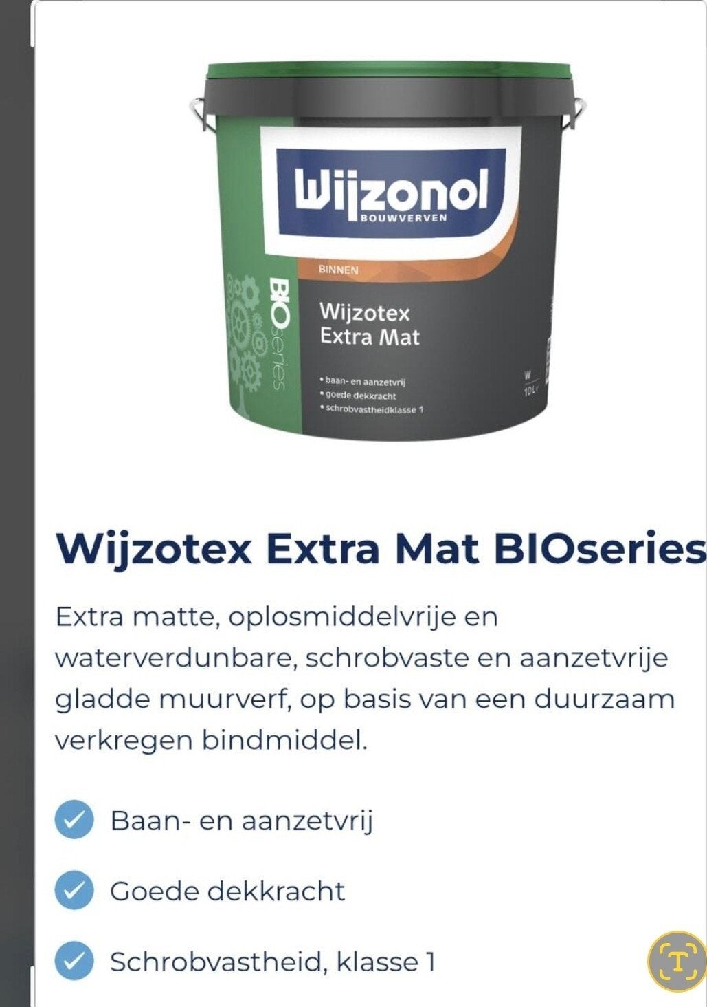 Wyzonol Biotex extra mat ( incl btw ), Ophalen, Nieuw, Wit